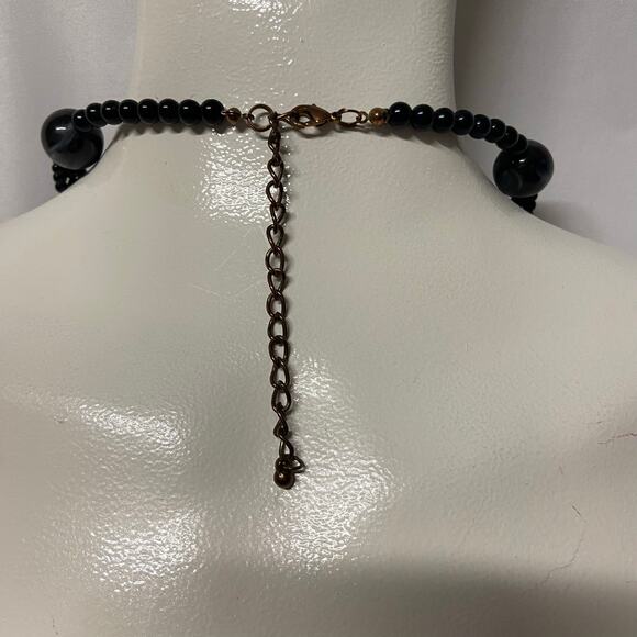 Layered Choker Round Black Swirl Beads Faceted Clear Crystal Vintage 3 Strand - Picture 2 of 6
